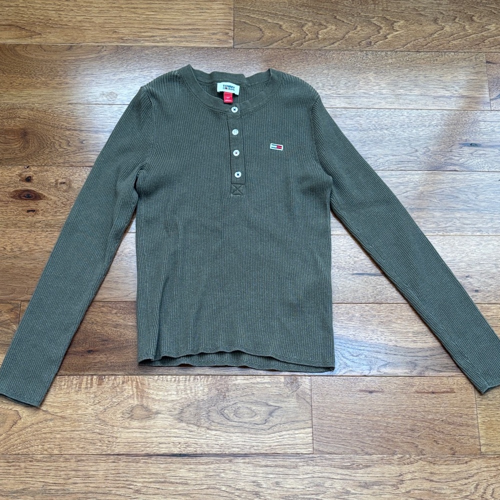 Tommy Hilfiger Jeans Olive Green Ribbed Sweater S/P